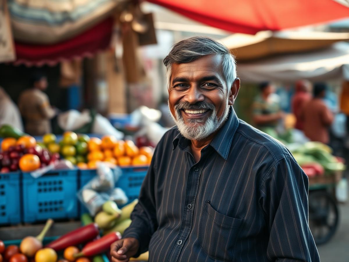 A small street vendor beside his produce cart